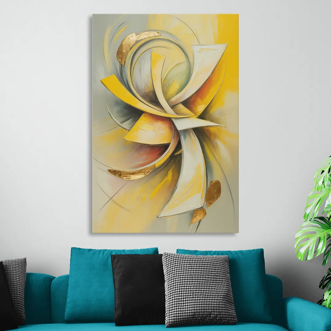 Opulent Vortex Yellow Abstract Living Room - Canvas Wall Art