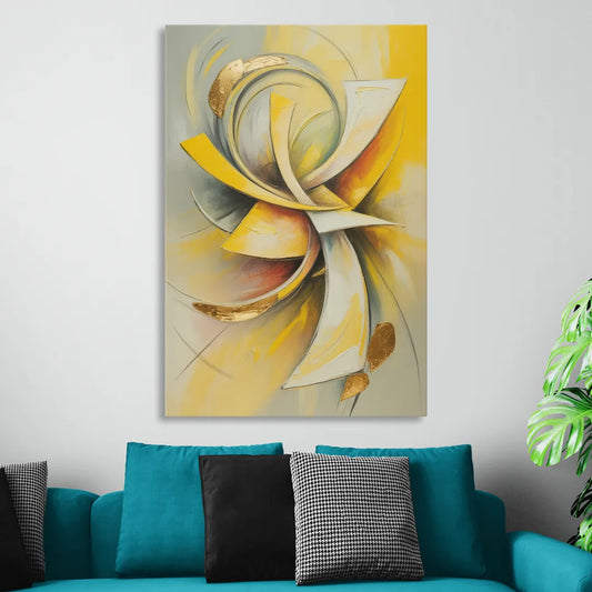 Opulent Vortex Yellow Abstract Living Room - Canvas Wall Art