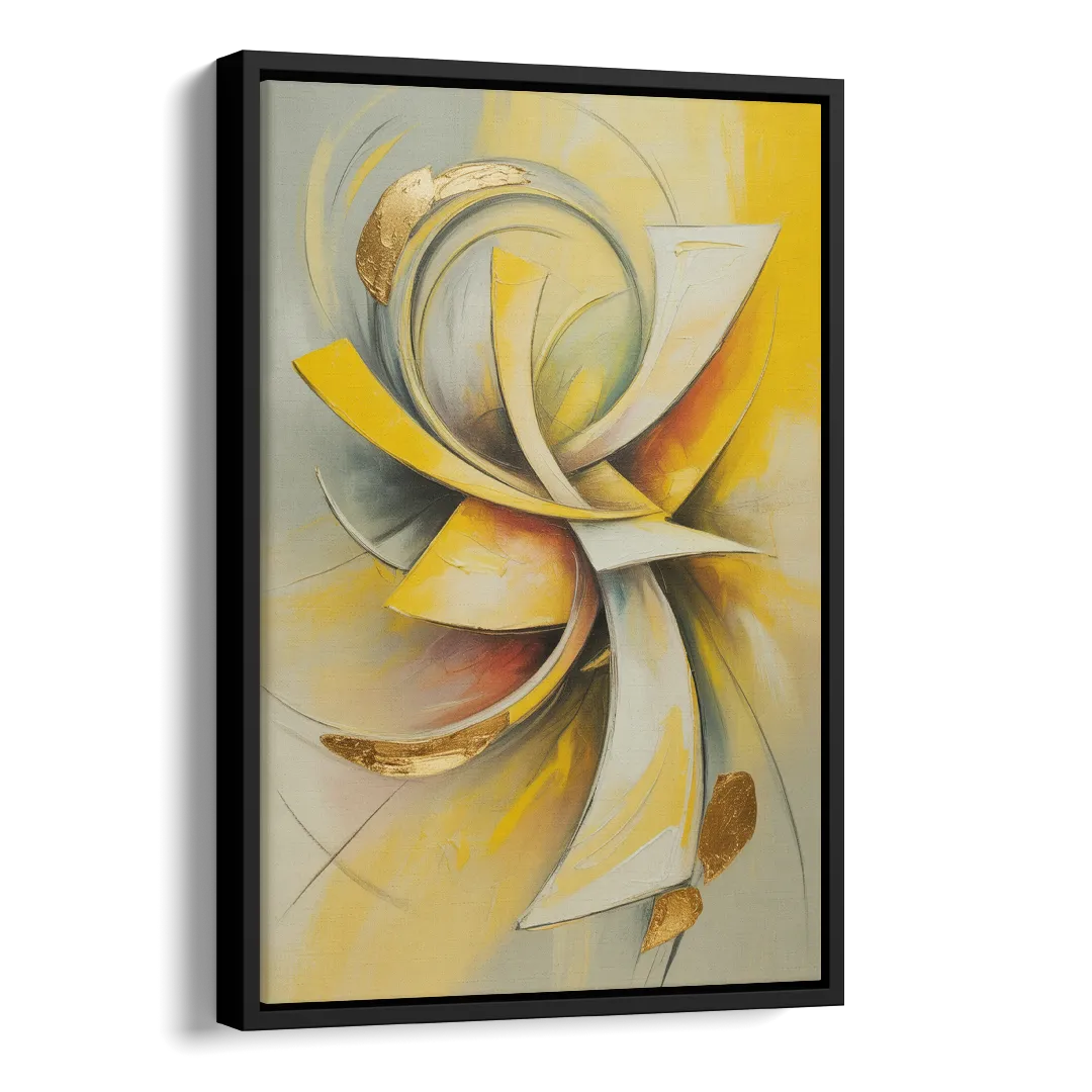Opulent Vortex Yellow Abstract Side - Black Canvas Wall Art