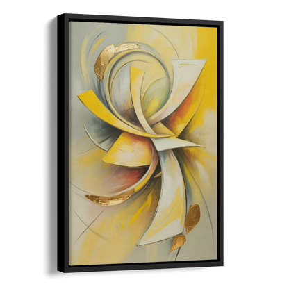 Opulent Vortex Yellow Abstract Side - Black Canvas Wall Art