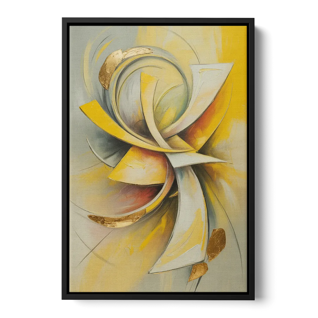 Opulent Vortex Yellow Abstract Front - Black Canvas Wall Art