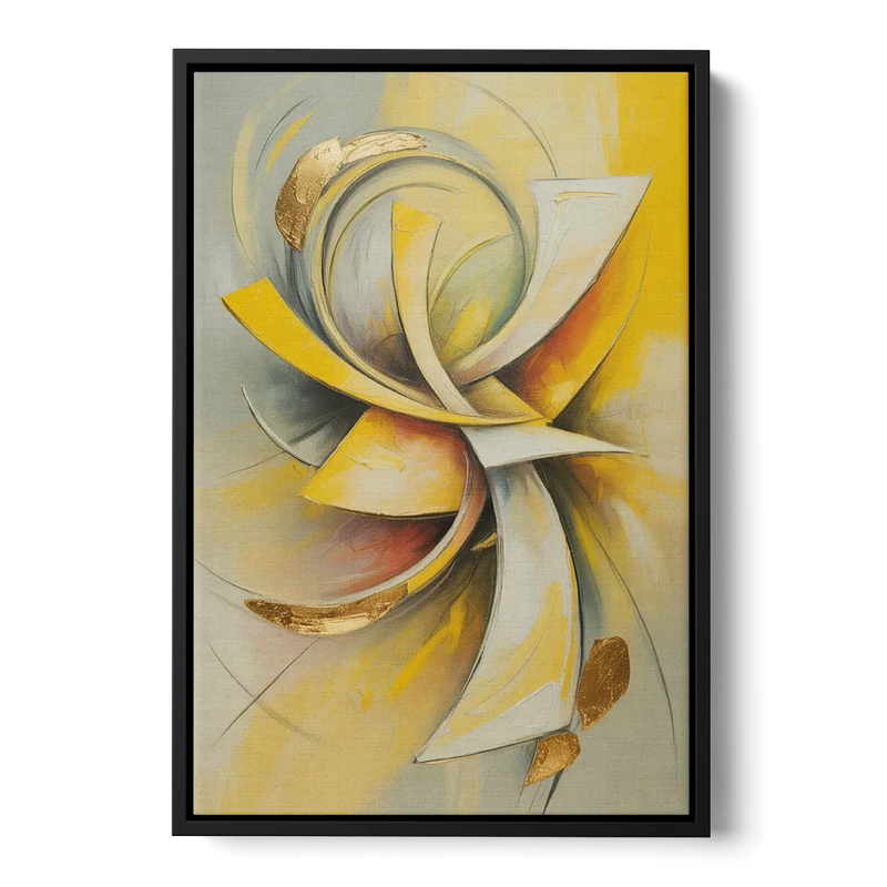 Opulent Vortex Yellow Abstract Front - Black Canvas Wall Art