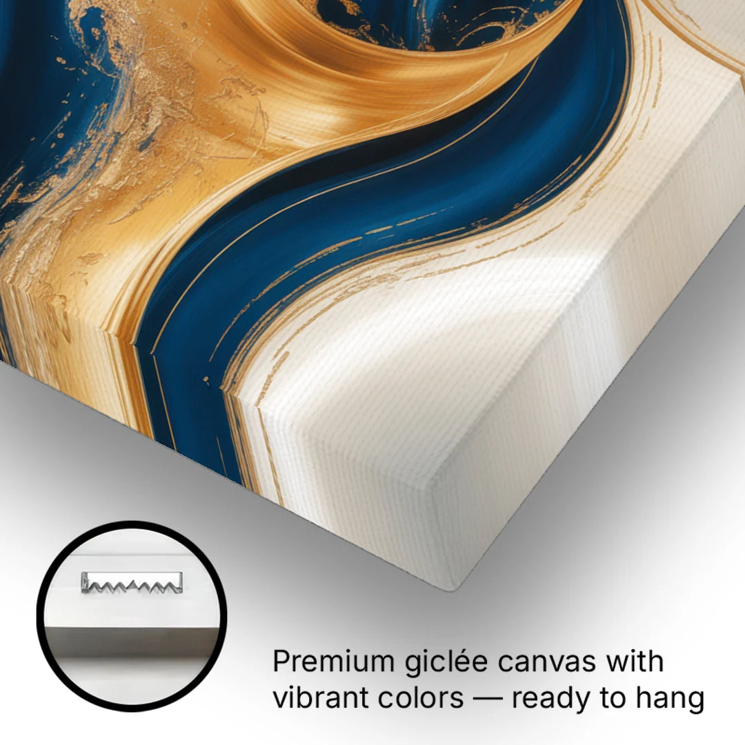 Opulent Waves in Blue and Gold Abstract - Canvas Wall Art - Gallery Wrap Corner
