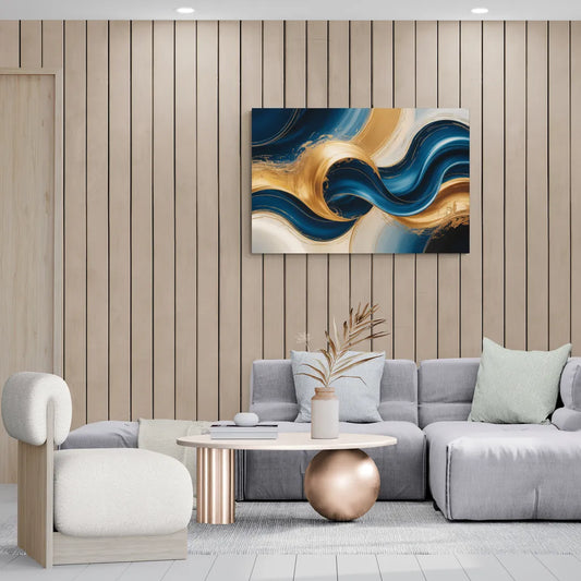 Opulent Waves in Blue and Gold Abstract - Canvas Wall Art Living Room
