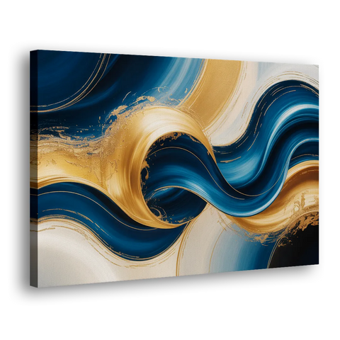 Opulent Waves in Blue and Gold Abstract - Canvas Wall Art