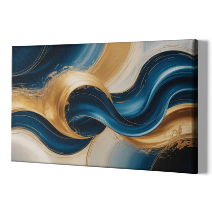 Opulent Waves in Blue and Gold Abstract - Canvas Print Art Sides
