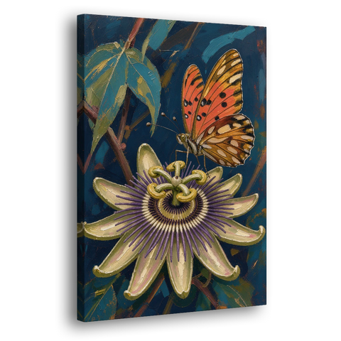 Orange Butterfly Wall Art with a Passionflower - Canvas Wall Art - Side