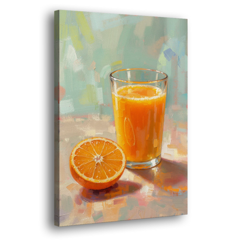 Orange Kitchen Wall Art with Morning Juice - Canvas Wall Art - Side
