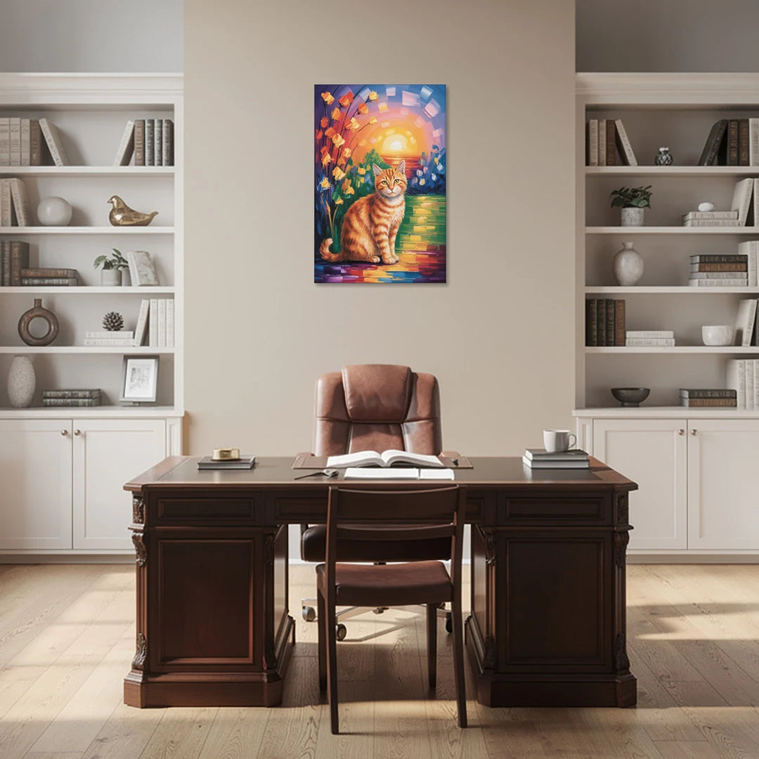 Orange Sunset Cat - Canvas Wall Art - Office - 24x36
