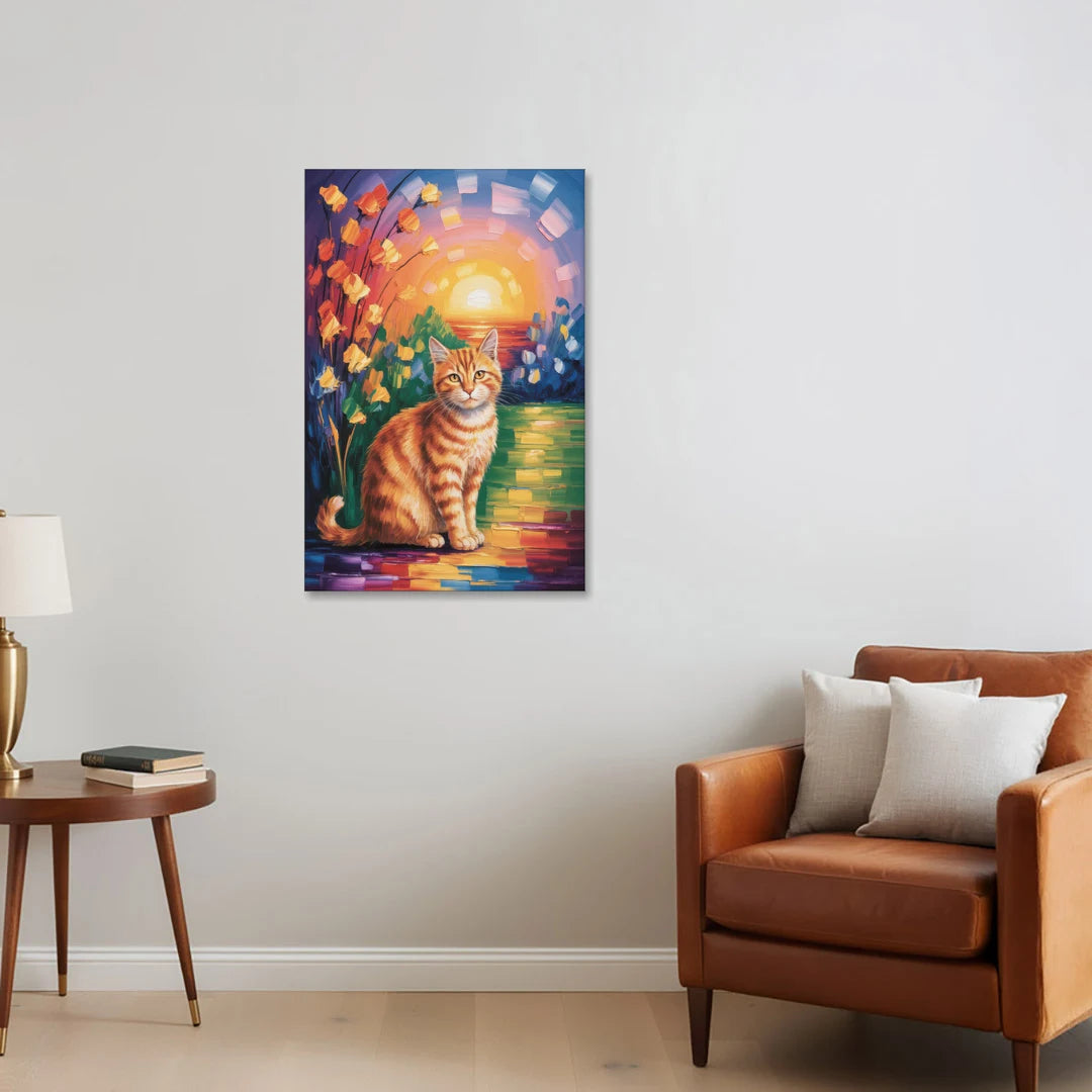 Orange Sunset Cat - Canvas Wall Art - Sofa - 24x36