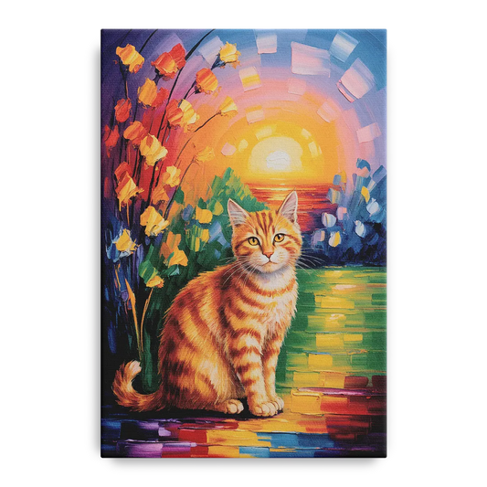 Orange Sunset Cat - Canvas Wall Art