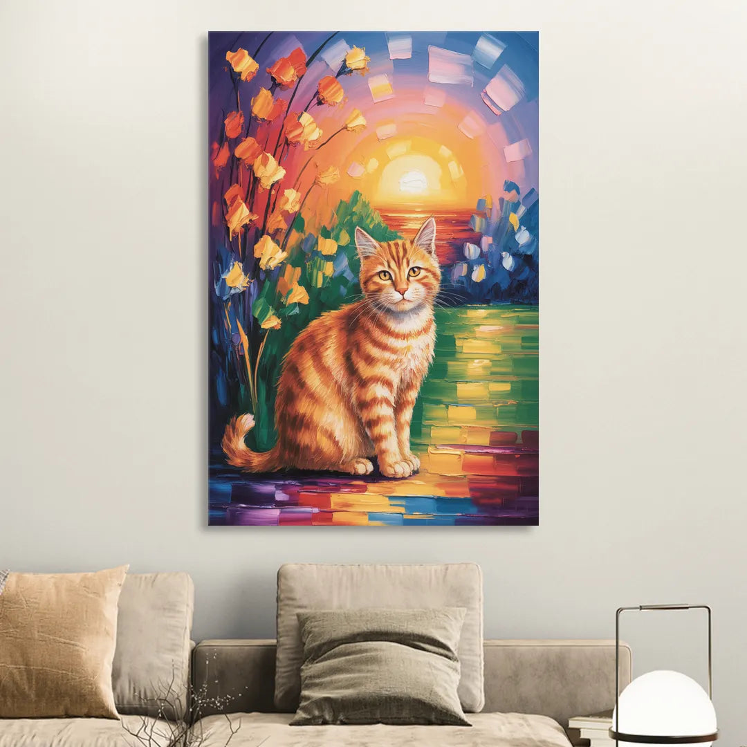 Orange Sunset Cat Living Room - Canvas Wall Art