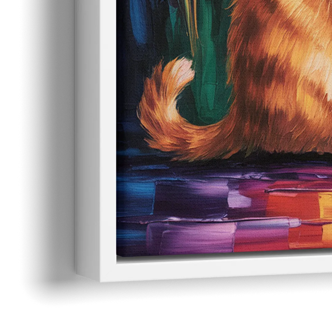 Orange Sunset Cat - Close-Up White Frame Canvas