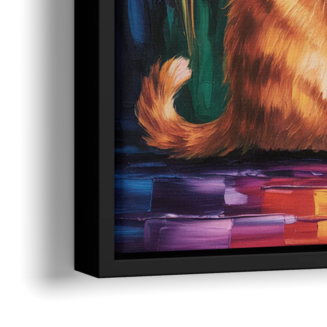 Orange Sunset Cat - Close-Up Black Frame Canvas
