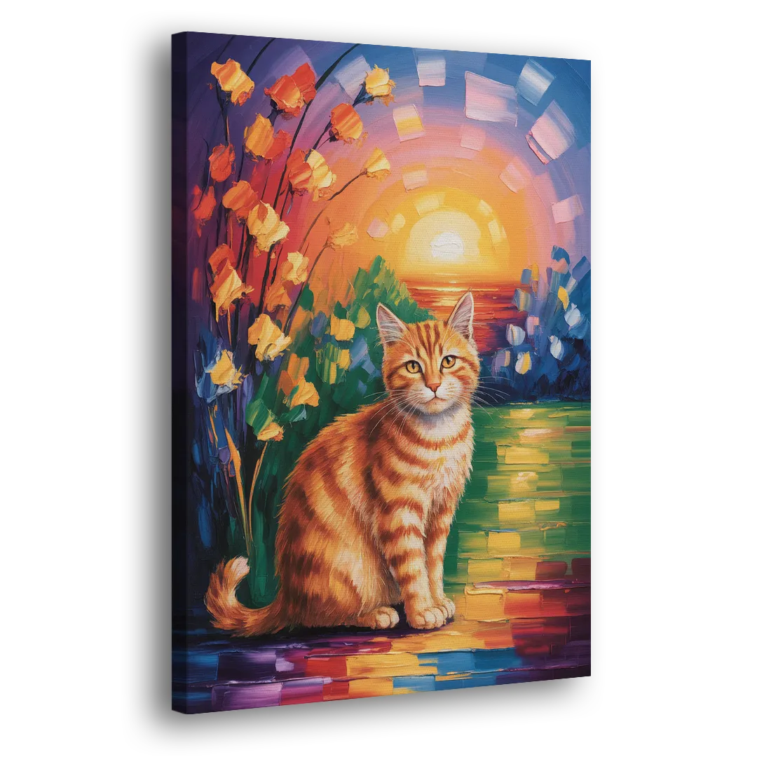 Orange Sunset Cat Side - Canvas Wall Art
