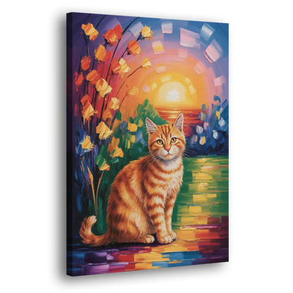 Orange Sunset Cat Side - Canvas Wall Art