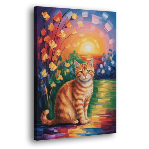 Orange Sunset Cat - Canvas Wall Art