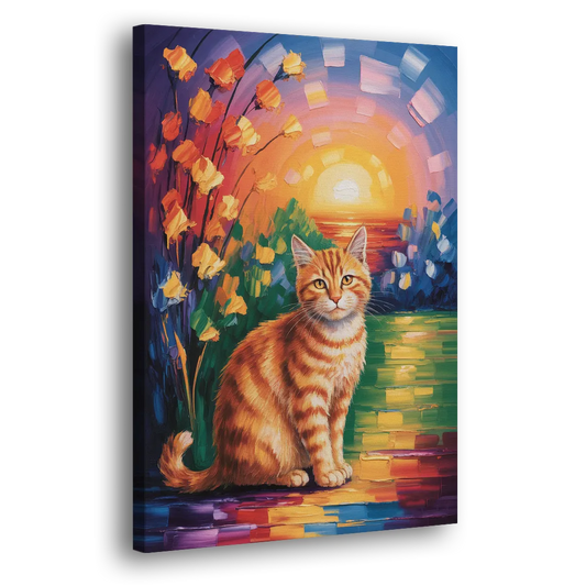 Orange Sunset Cat Side - Canvas Wall Art