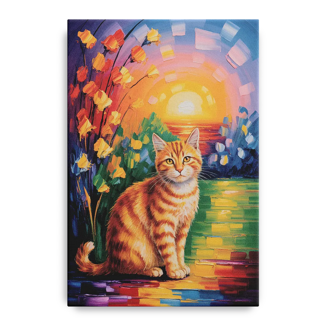 Orange Sunset Cat Front - Canvas Wall Art