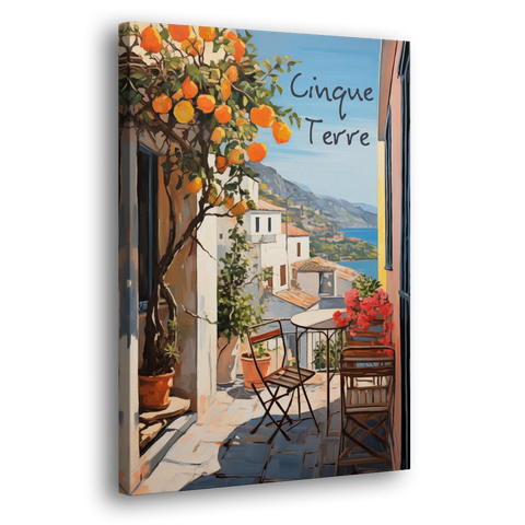 Orange Tree Painting on a Cinque Terre Terrace - Canvas Wall Art - Side