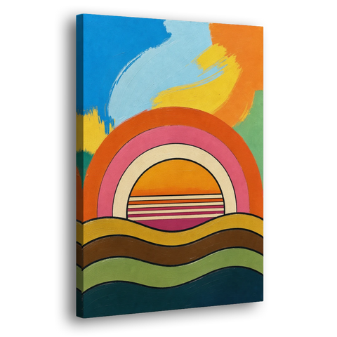 Orange and Pink Wall Art with a Rainbow Sun - Canvas Wall Art - Side