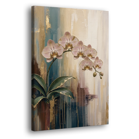 Orchid Canvas Painting with Gold Leaf Edges - Canvas Wall Art