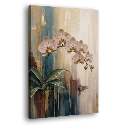 Orchid Canvas Painting with Gold Leaf Edges - Canvas Wall Art - Side