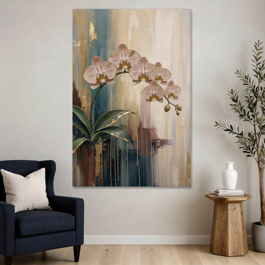 Orchid Canvas Painting with Gold Leaf Edges - Canvas Wall Art - Sofa - 40x60