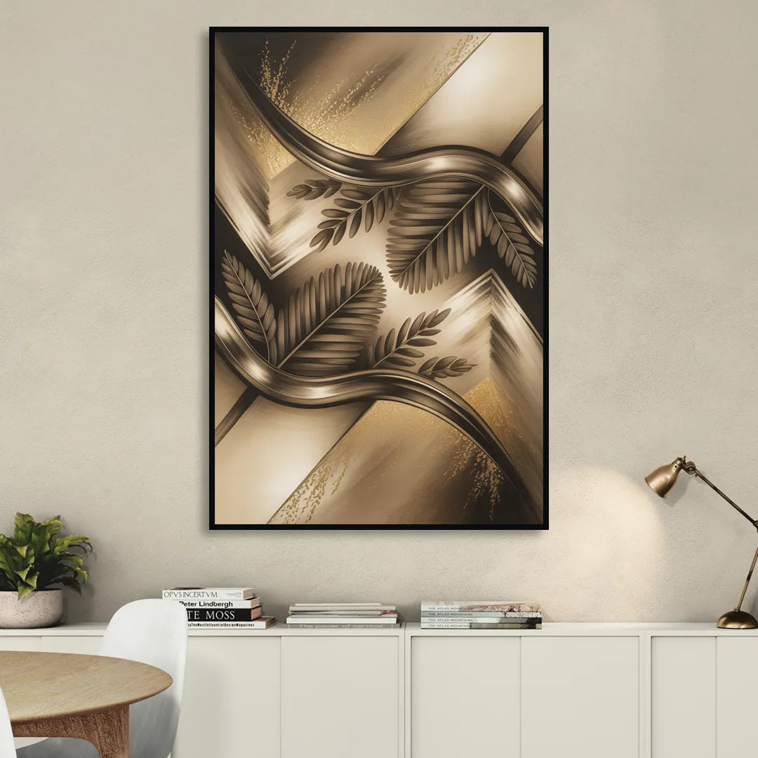 Organic Geometric Brown Abstract Sitting Room - Black Canvas Wall Art