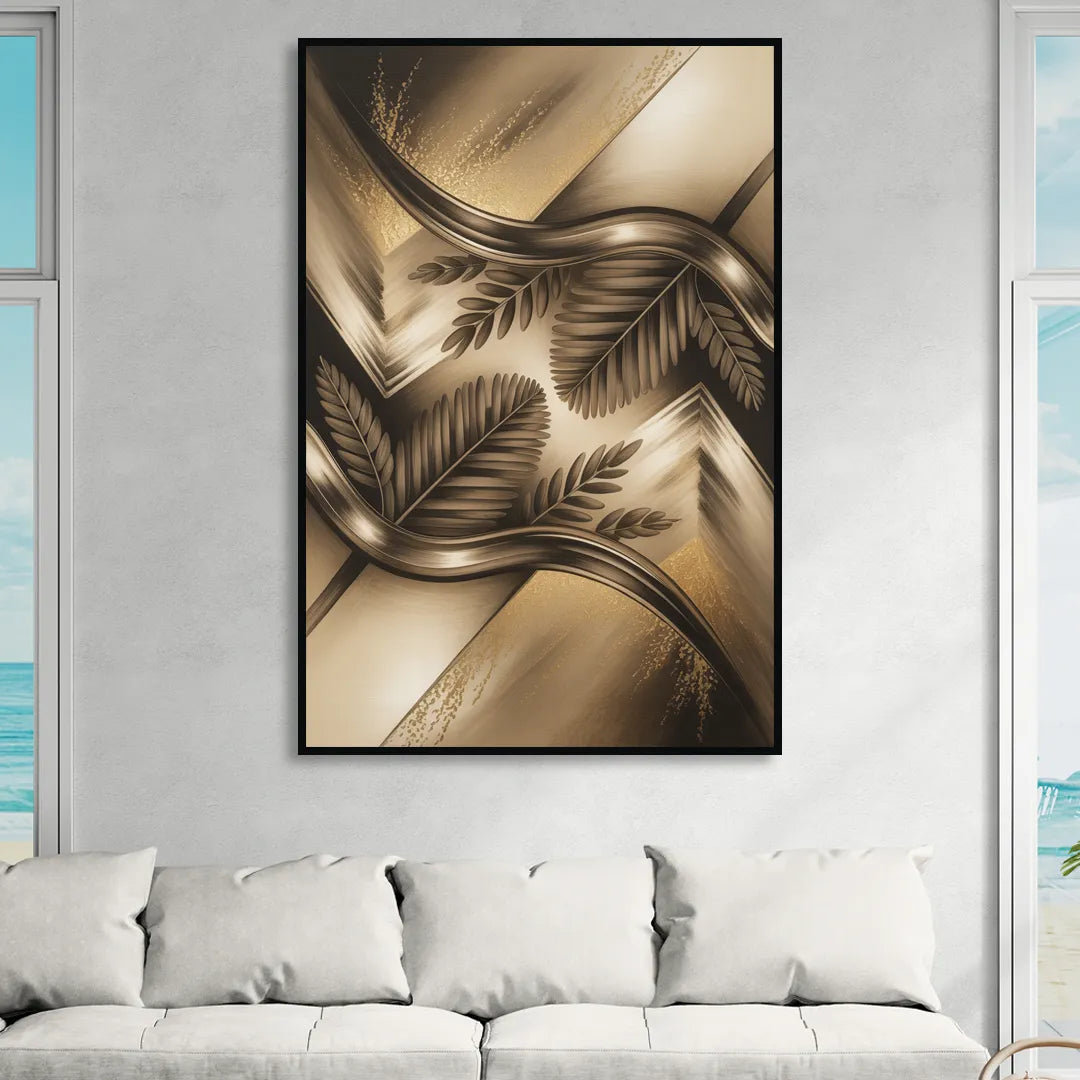 Organic Geometric Brown Abstract Living Room - Black Canvas Wall Art