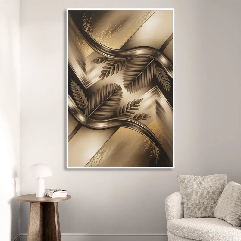 Organic Geometric Brown Abstract Sitting Room - White Canvas Wall Art