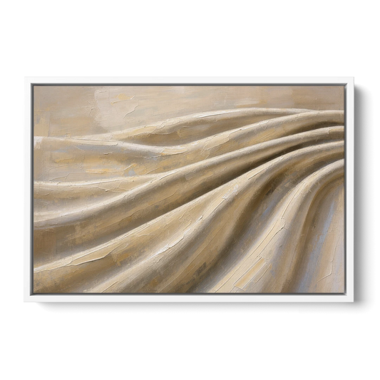 Organic Modern Wall Art of Draped Linen Folds - White Framed Canvas Wall Art - Front
