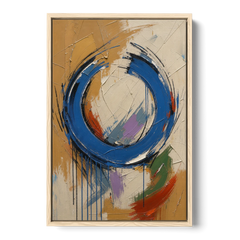 Original Abstract Painting Cobalt Open Ring - Oak Framed Canvas Wall Art - Front