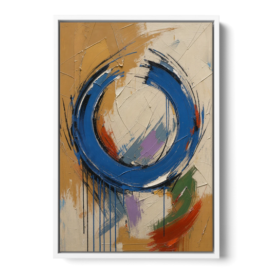 Original Abstract Painting Cobalt Open Ring - White Framed Canvas Wall Art - Front