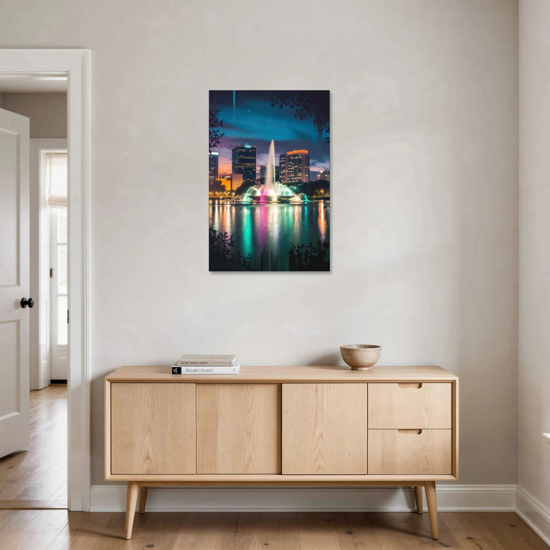 Orlando Downtown Night Lights - Canvas Wall Art - Coffee Table - 24x36