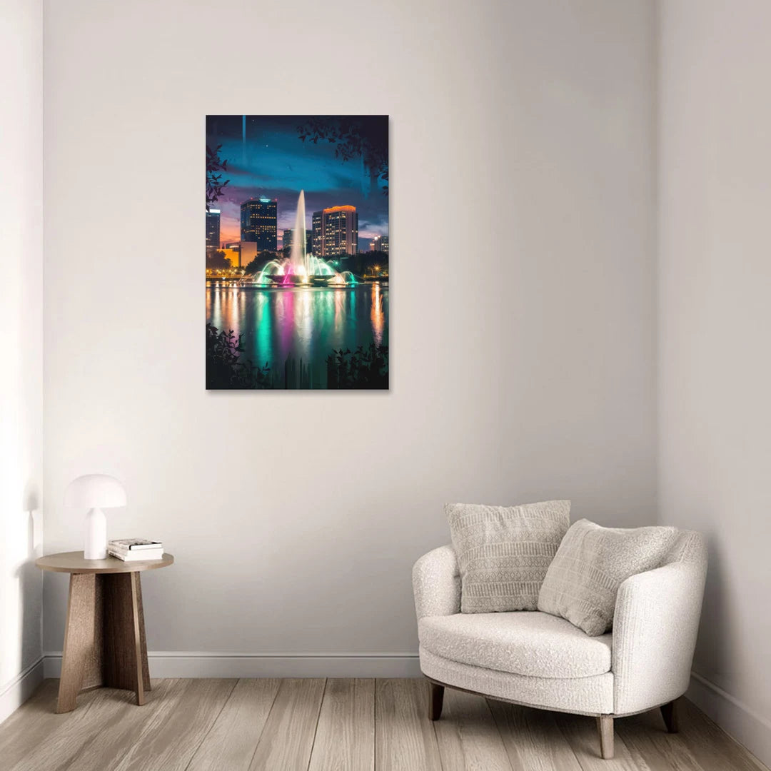 Orlando Downtown Night Lights - Canvas Wall Art - Sofa - 24x36
