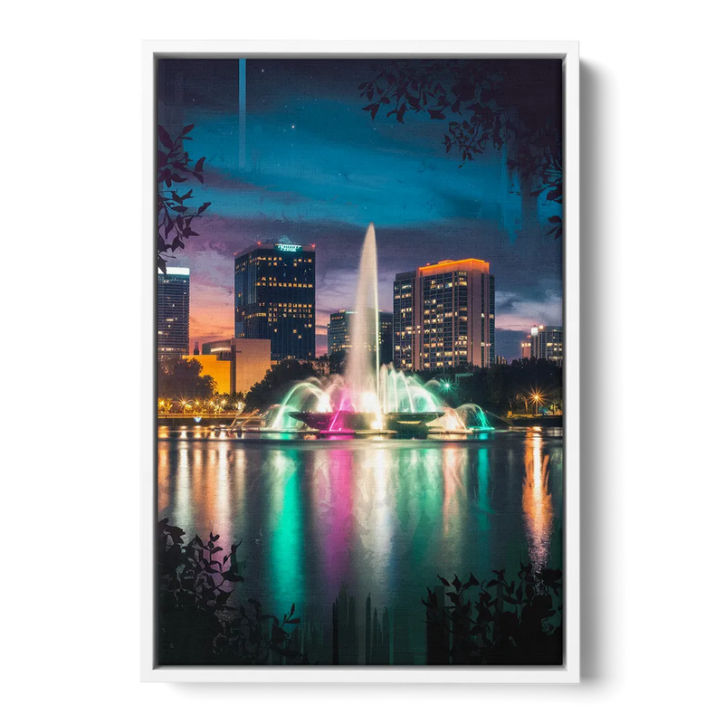 Orlando Downtown Night Lights Front - White Canvas Wall Art