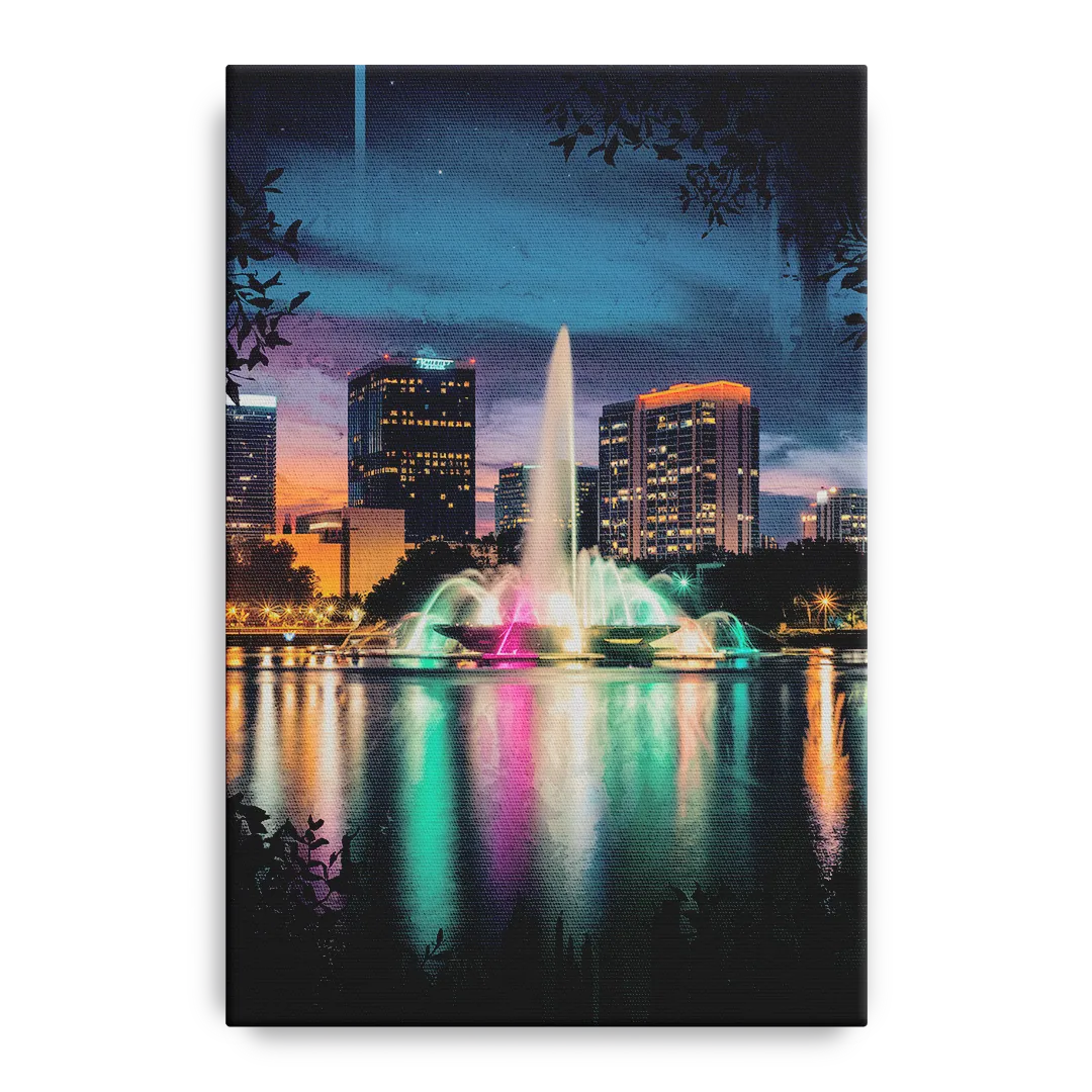 Orlando Downtown Night Lights Front - Canvas Wall Art