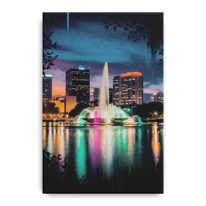 Orlando Downtown Night Lights Front - Canvas Wall Art