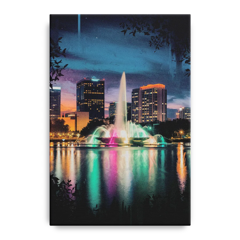 Orlando Downtown Night Lights Front - Canvas Wall Art