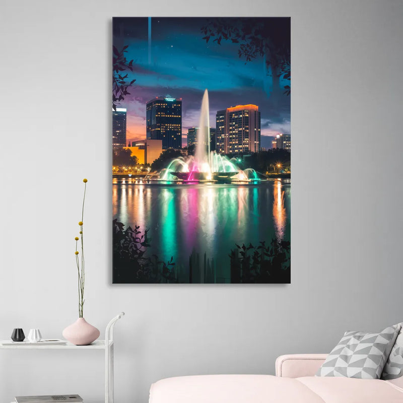 Orlando Downtown Night Lights Sitting Room - Canvas Wall Art
