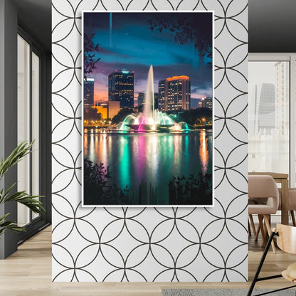 Orlando Downtown Night Lights Sitting Room - White Canvas Wall Art