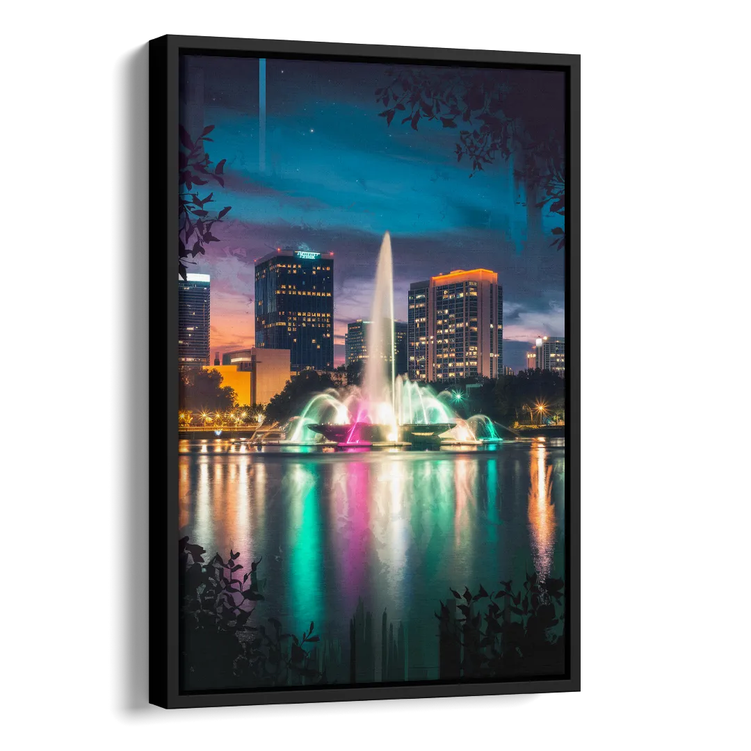 Orlando Downtown Night Lights Side - Black Canvas Wall Art
