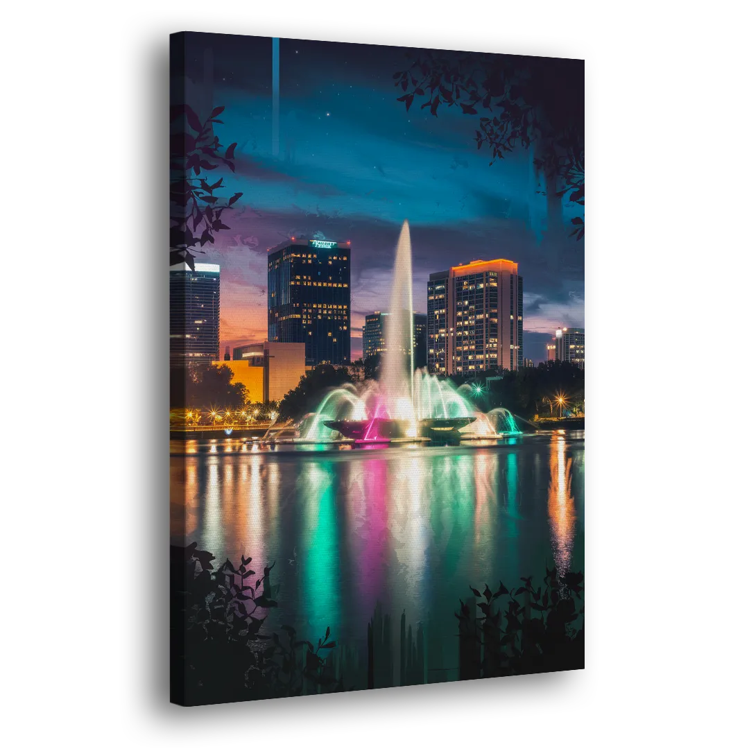 Orlando Downtown Night Lights Side - Canvas Wall Art