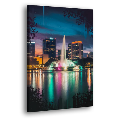 Orlando Downtown Night Lights Side - Canvas Wall Art