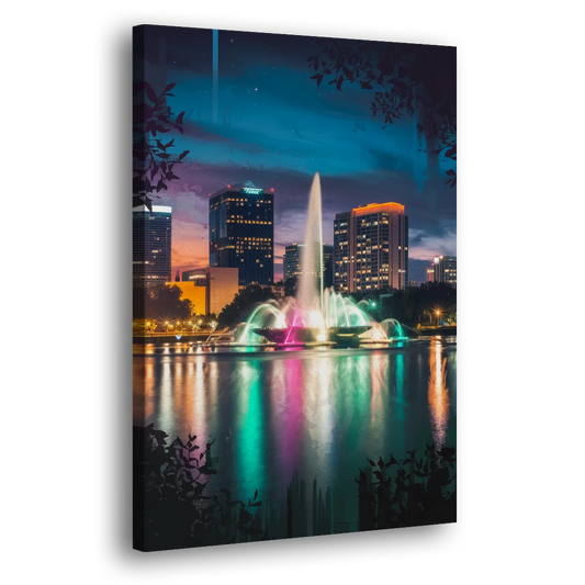 Orlando Downtown Night Lights Side - Canvas Wall Art