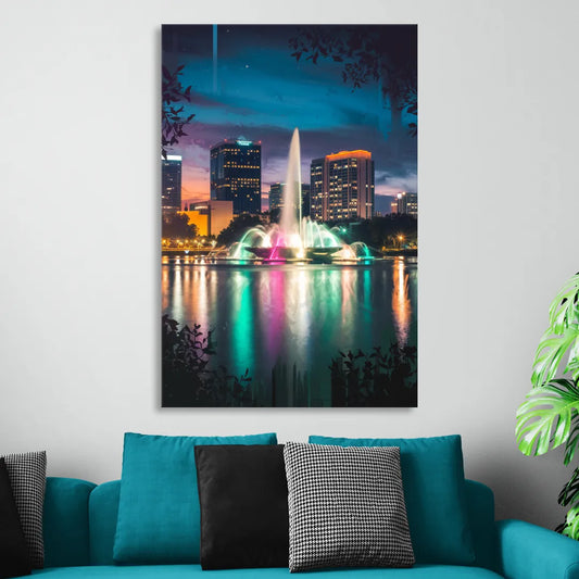 Orlando Downtown Night Lights Living Room - Canvas Wall Art