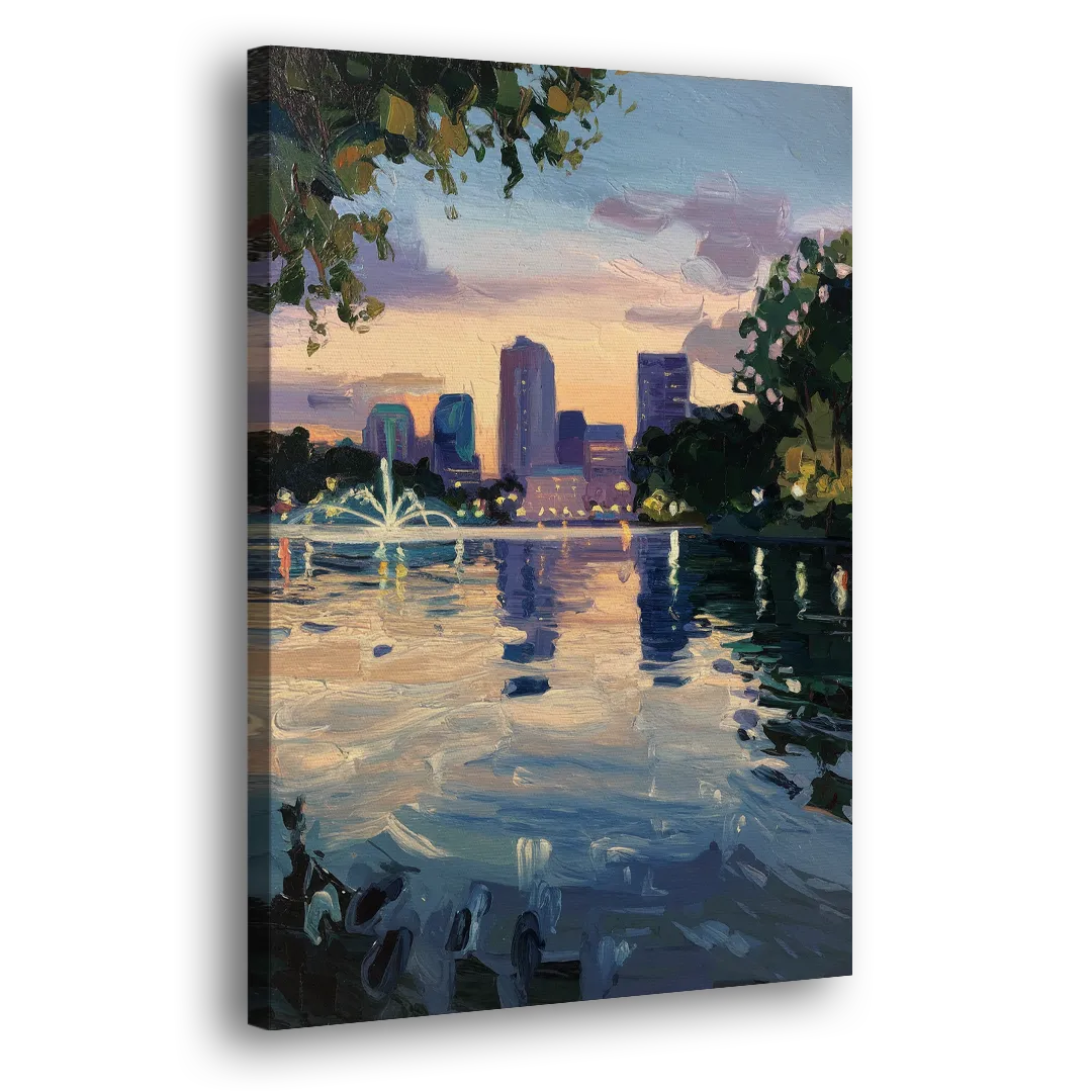 Orlando Lake Eola Reflection Side - Canvas Wall Art