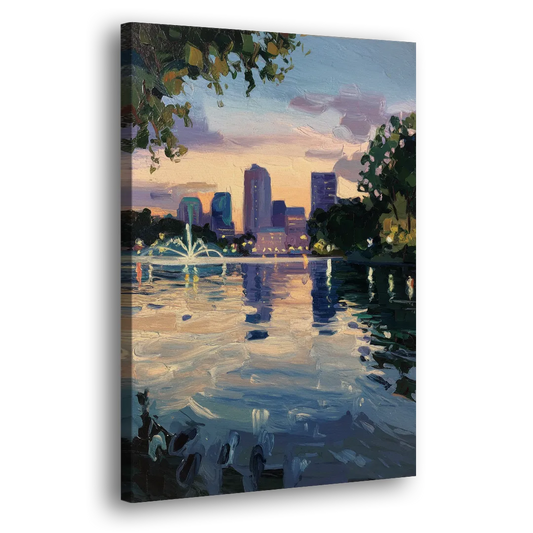 Orlando Lake Eola Reflection Side - Canvas Wall Art