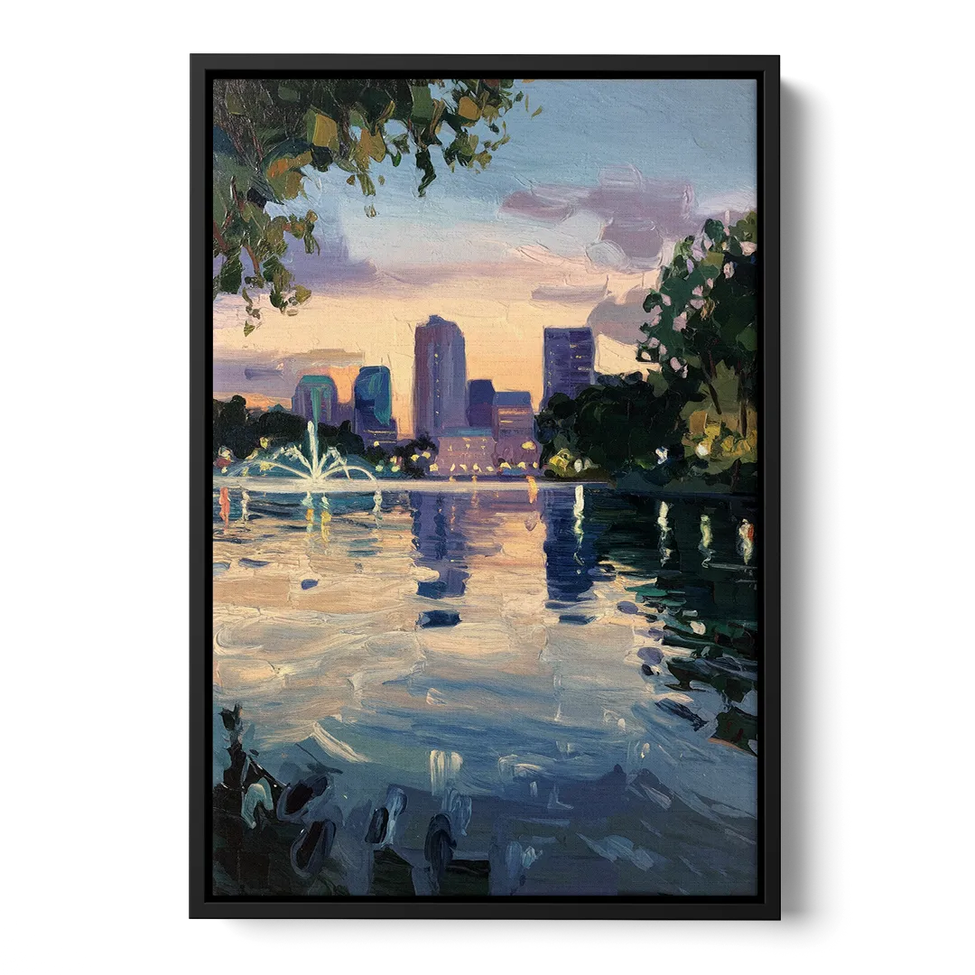 Orlando Lake Eola Reflection Front - Black Canvas Wall Art